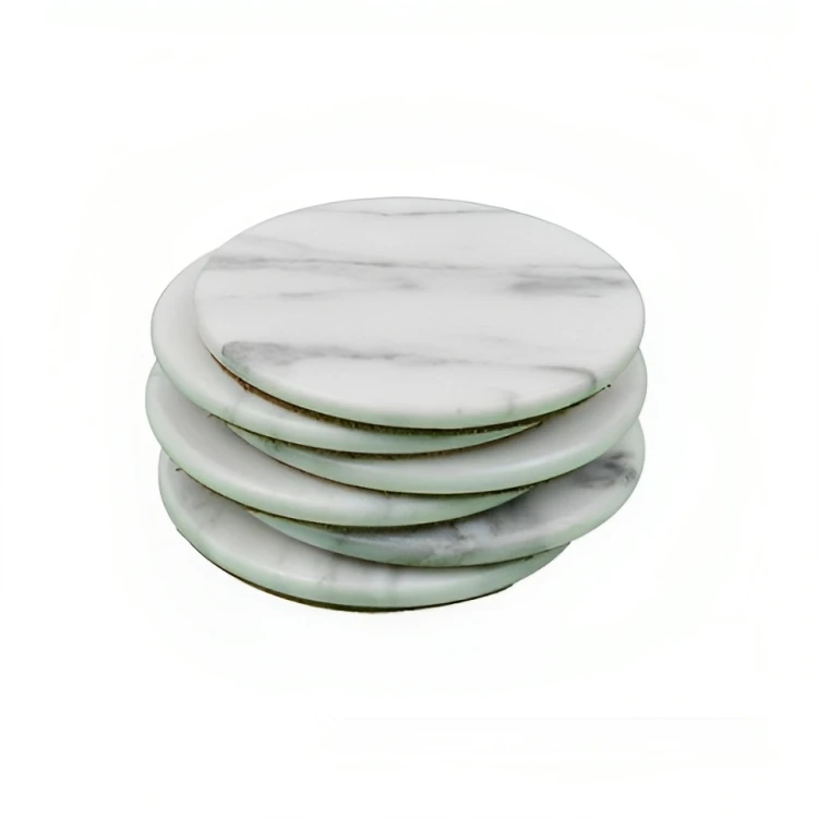 Premium Design Metal Inlay Marble Coaster Brass Elephant Pattern White Marble Coaster For Drinks Kitchen Essential Coaster