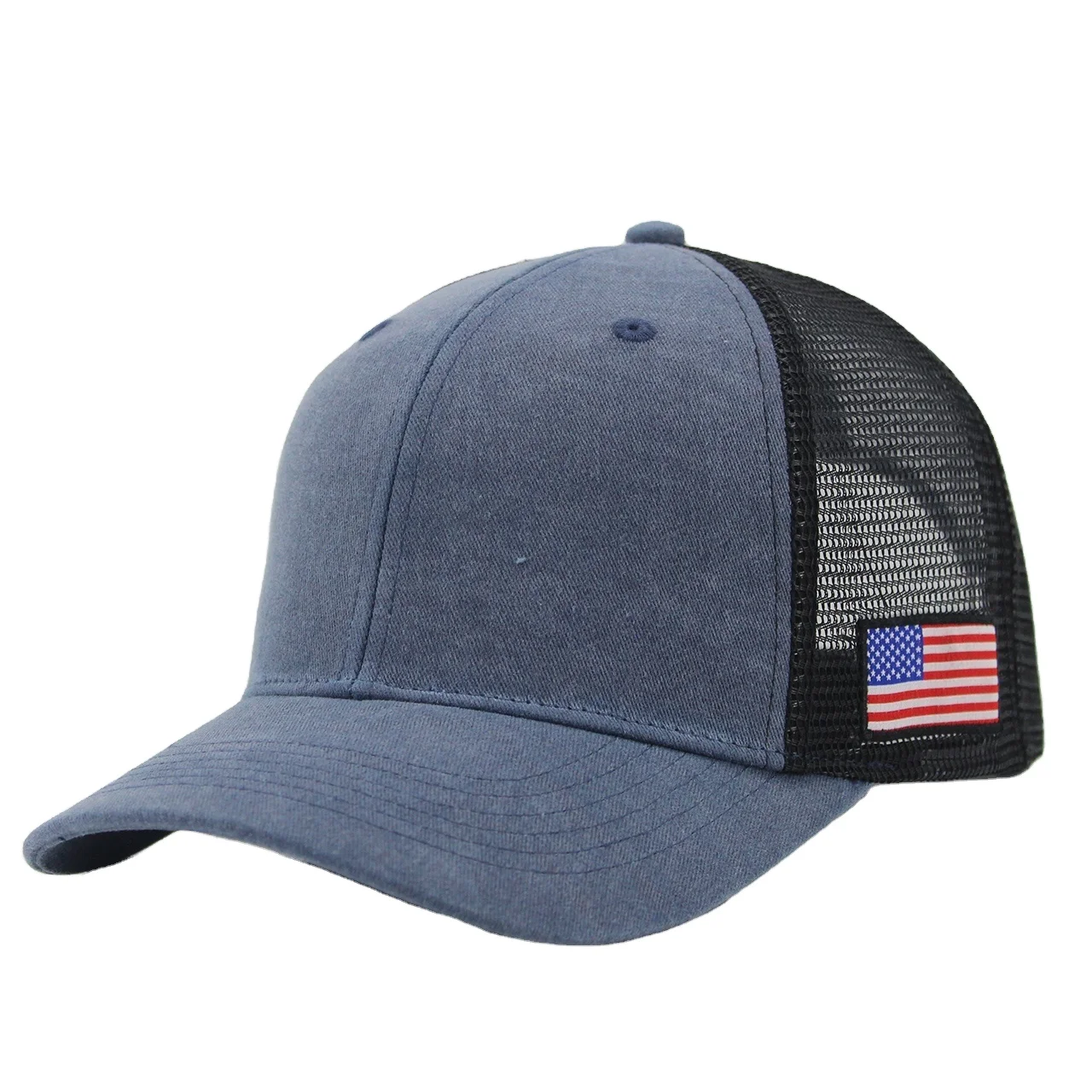 OEM 2022 Latest Modal Customized Baseball Caps With American Flag Mesh Hat 6 Panel Cotton Trucker Hat Cap