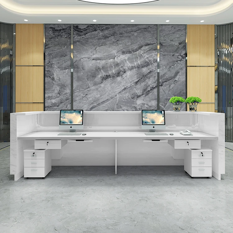 Office Shape Baking Paint MDF Wooden Front Office Reception Modern Desk Counter Lobby Reception Reception Desk For Salons