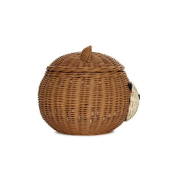 Wholesale high quality handwoven 100% natural cute rattan bear storage basket with lid from VietNam