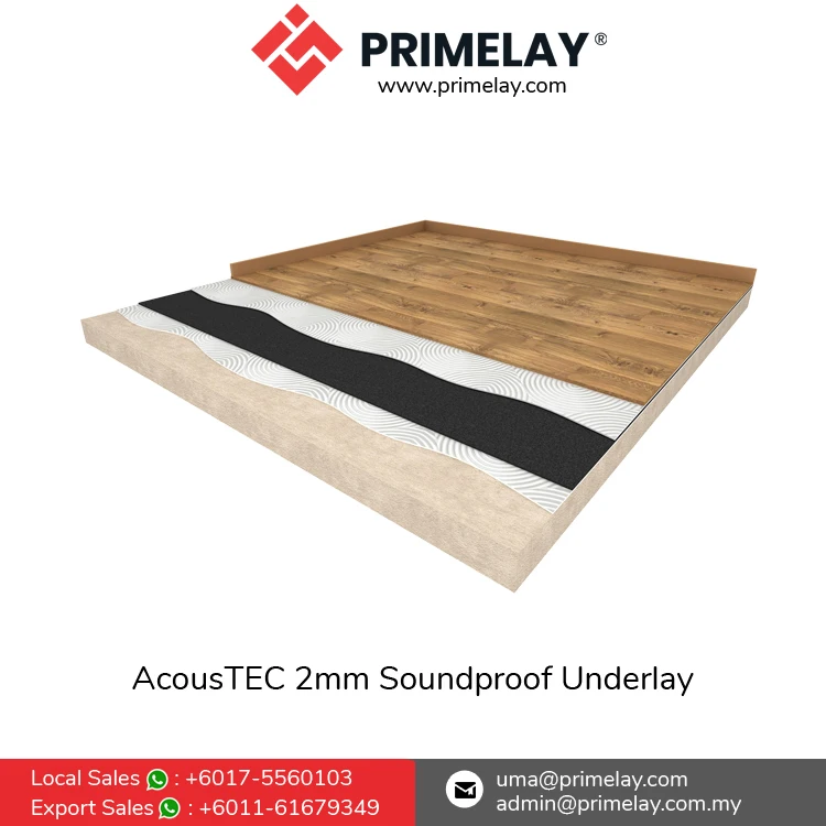 Ready Stock Available of Durable Shock Absorber AcousTEC 2mm Soundproof Underlay Rubber Flooring Mat from Malaysia