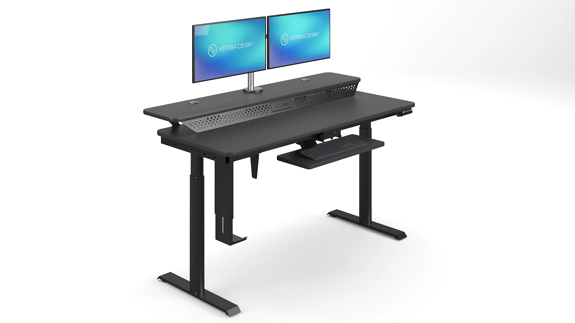 VersaDesk Modern Powerlift Split Level Electric Standing Desk Black-for Office Home School Living Room or Outdoor Use