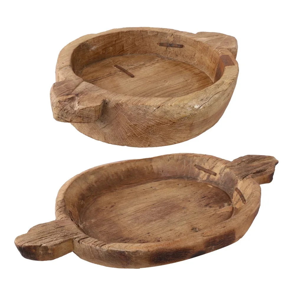 Set of 2 6Glass Capacity Glass Serving Wooden Tray With Antique Design Top Quality Wit Sizes 24x15x6.5 Cm at Cheap Prices