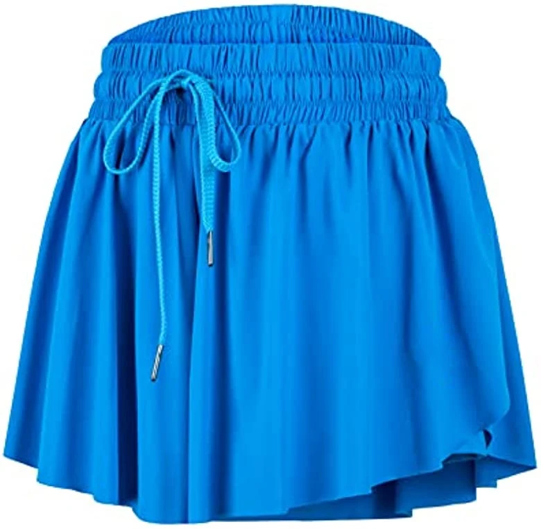 Girls 2 in 1 Flowy Shorts for Women Workout Biker Shorts Youth Adult Gym Yoga Tennis Butterfly Breathable Cotton Skirts