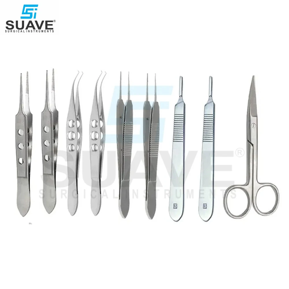 Premium Quality Stainless Steel Eye Castroviejo Forceps Scissors Micro Surgical Instruments Set By SUAVE SURGICAL INSTRUMENTS
