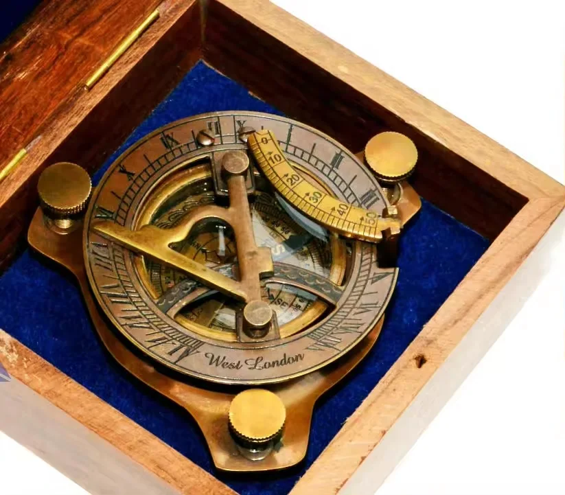 Sundial Compass Big Vintage Nautical Marine Compasses Steampunk Old Design Beautiful Solid Brass Sundial Compass With Wooden Box