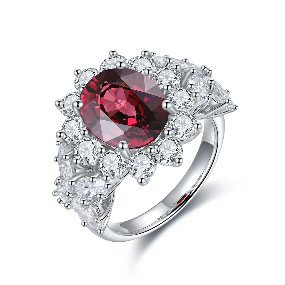 4.8ct Natural Garnet Ring Luxurious Gift S925 Sterling Silver Women Engagement Wedding Diamond Red Gemstone Ring