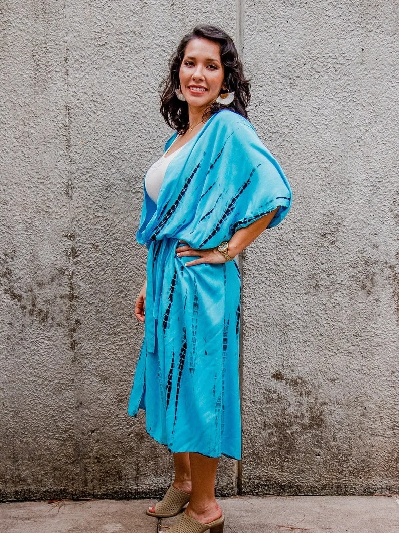 Tie Dye Long Rayon Beach Cardigan Kimono  Robe Summer Unisex Kimono Outdoor Woman Beach Dress