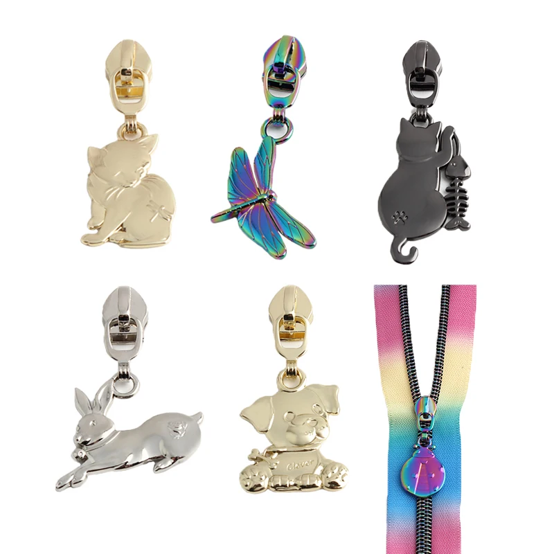 Nolvo World Custom Metal Replacement Cat Pussy Zipper Pulls Dog Puppy Rabbit Shape Small Animals Purses Zipper Sliders Head Lock