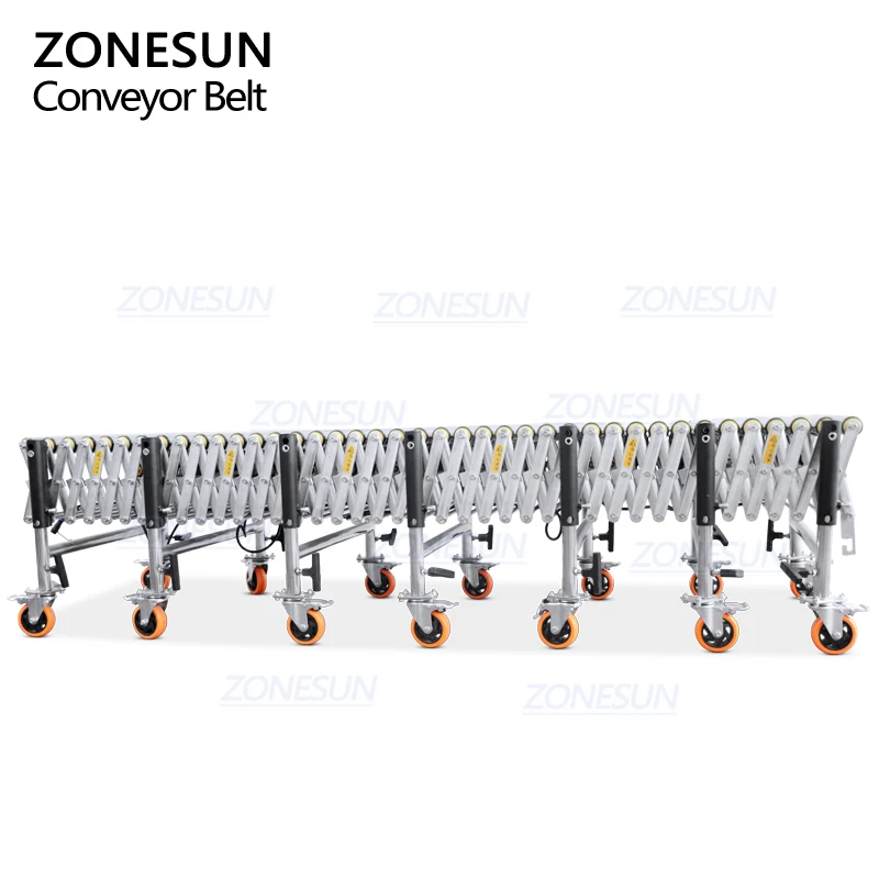 ZONESUN ZS-FCV600 Automatic Powered Flexible V-ribbed Telescopic Roller Expendable Conveyor For Paper Carton Boxes
