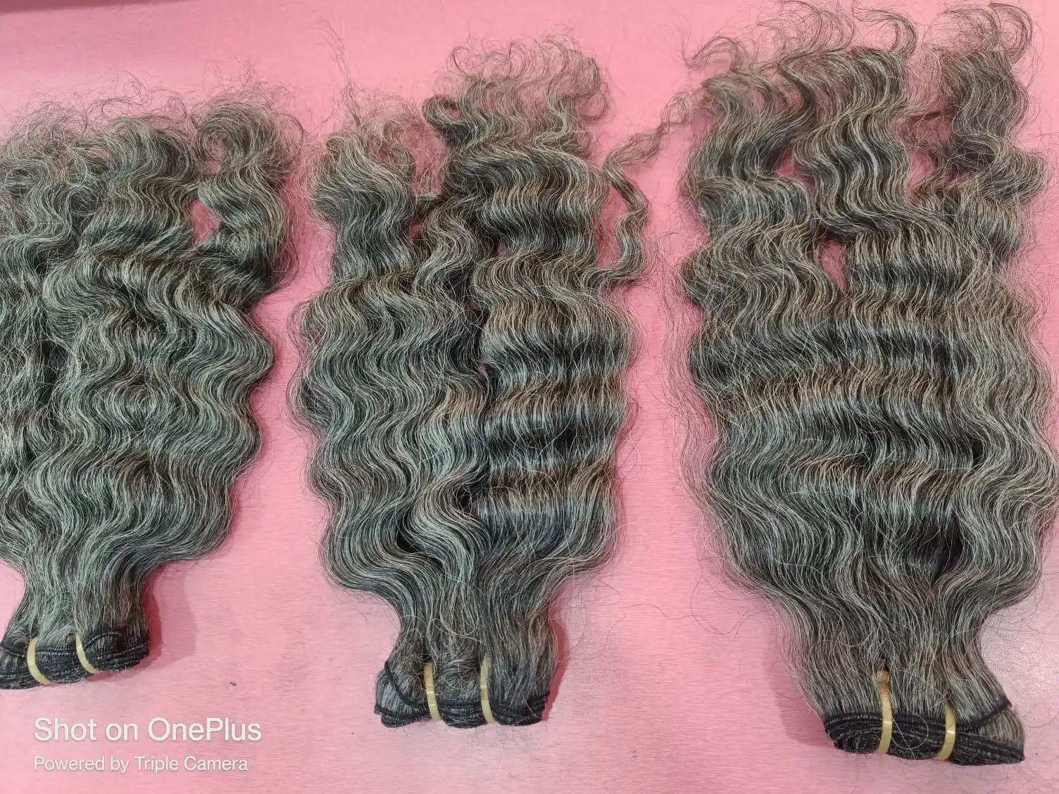 Natural Virgin Raw Unprocessed 3 bundles grey hair double genius weft deep wave human hair extensions