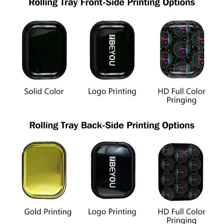 Wholesale Smoke Tray Low Moq Metal Custom Logo Serving Rolling Tray Set Tin Smoking Tray With Magnetic Lid