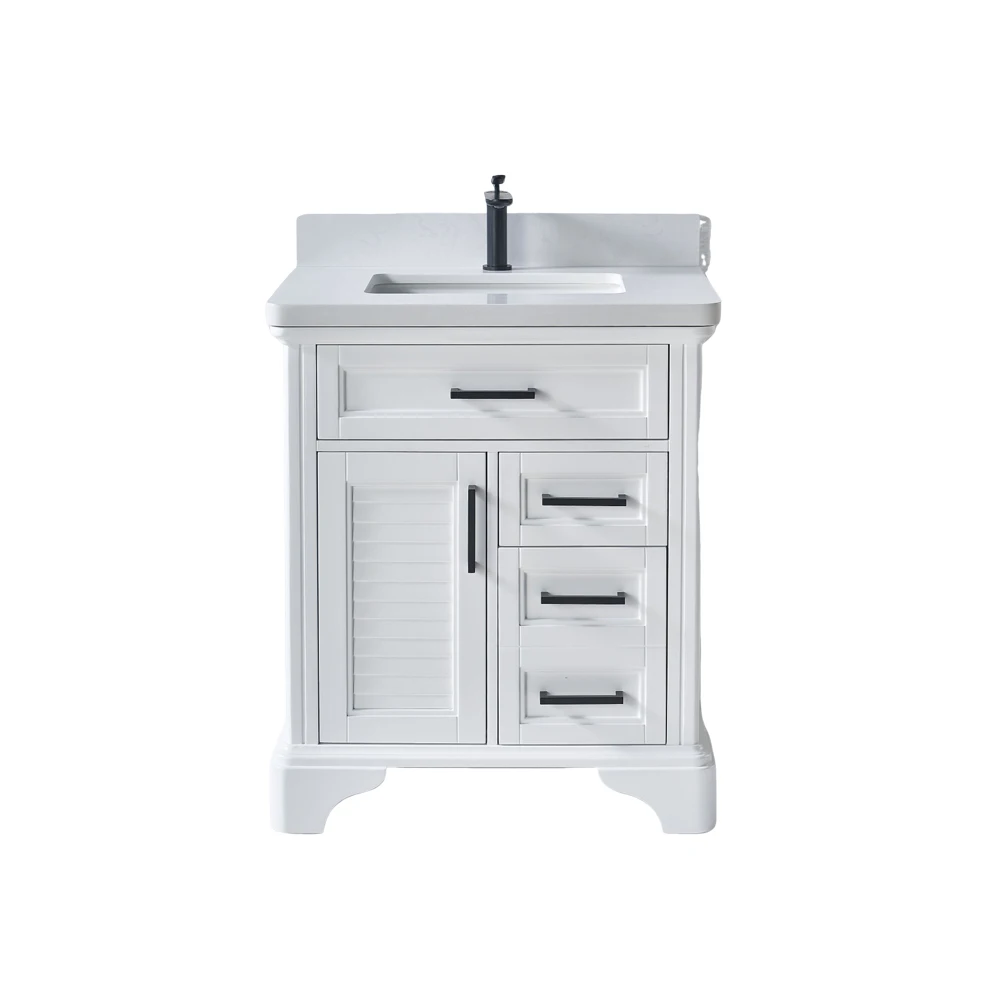 White Shaker Doors Freestanding Double Doors Custom Made Cabinet Single Sink Bathroom Vanity