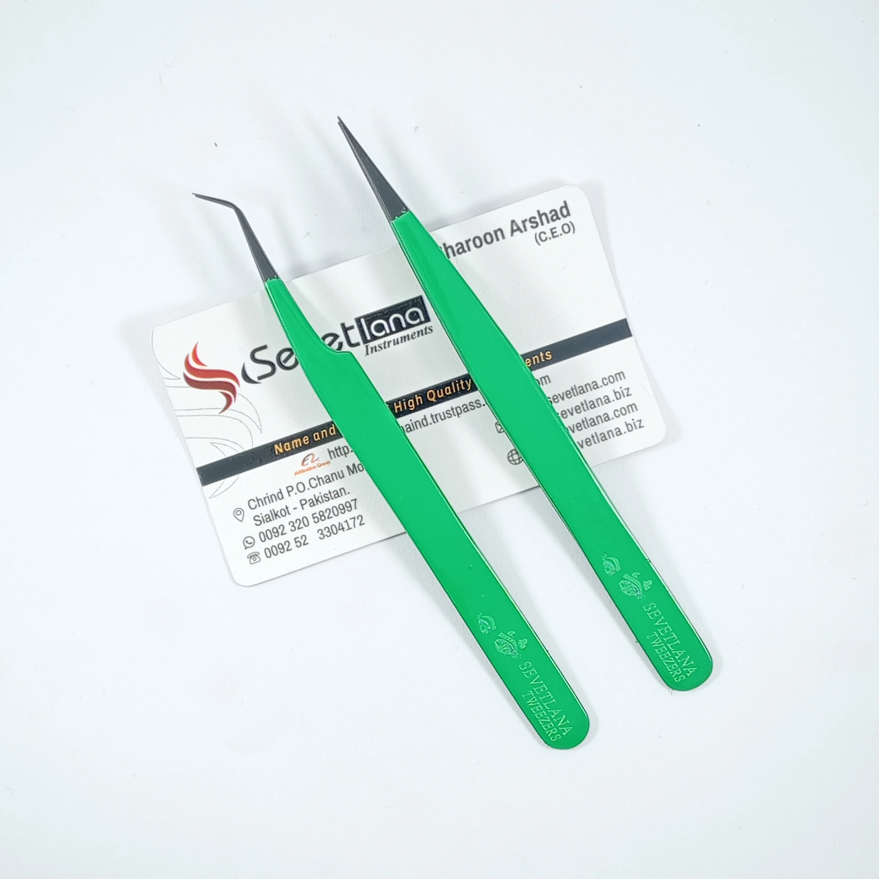 2 Pieces Print Logo Fiber Tip and Smooth Tip Volume Eyelash Tweezers Set 2 Pcs  Tweezers Custom Private Label Lash Tweezers