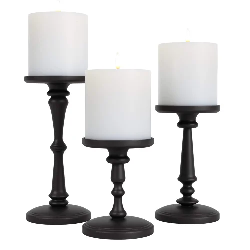 Big Size Sleek Design Handmade Black Powder Coated Finishing Metal Candle Holder Decorative Lighting for Home Set of 3