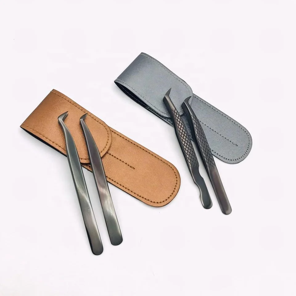 Wholesale Low MOQ Black Plasma Sustainable Steel Mega Volume Eyelash Extension Tweezers Professional Pointed round Boot Tweezer