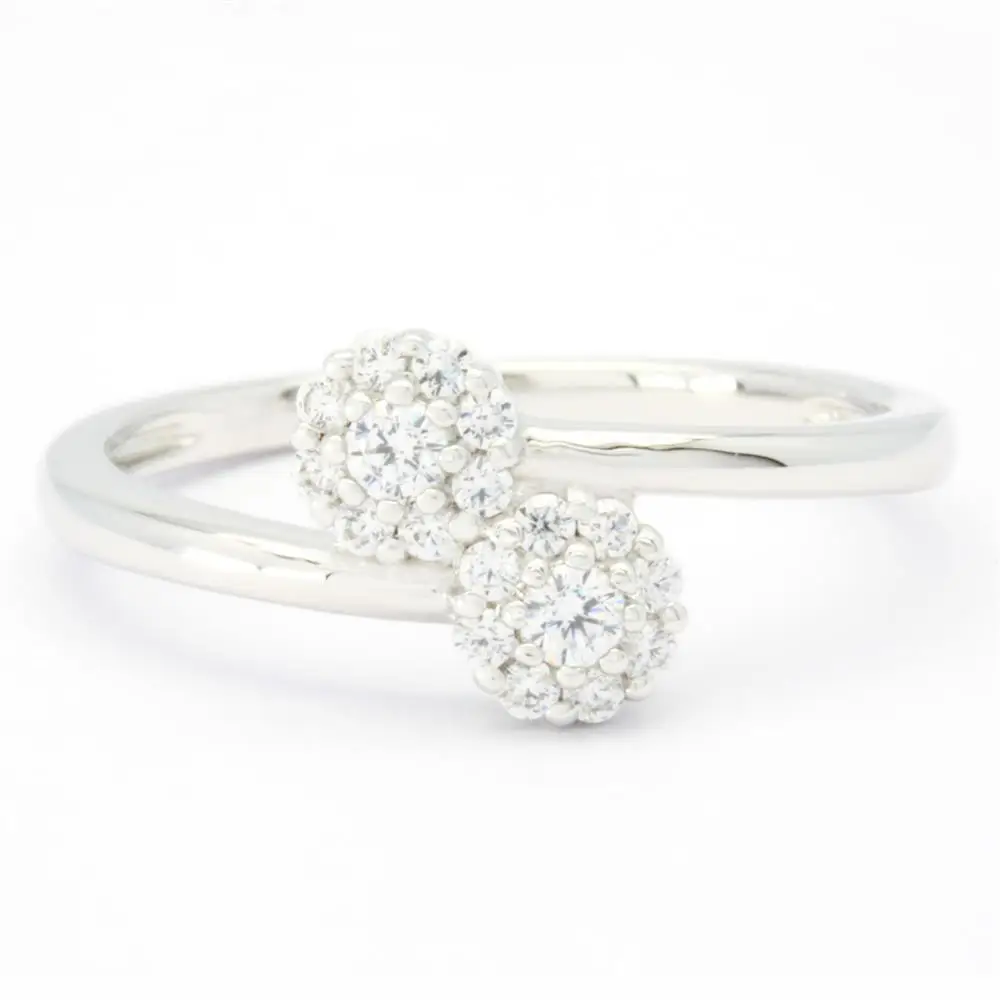 Wholesale 18K White Gold Diamond Elegant High Grade Luxury Full Diamond Double Cluster Rings For Women
