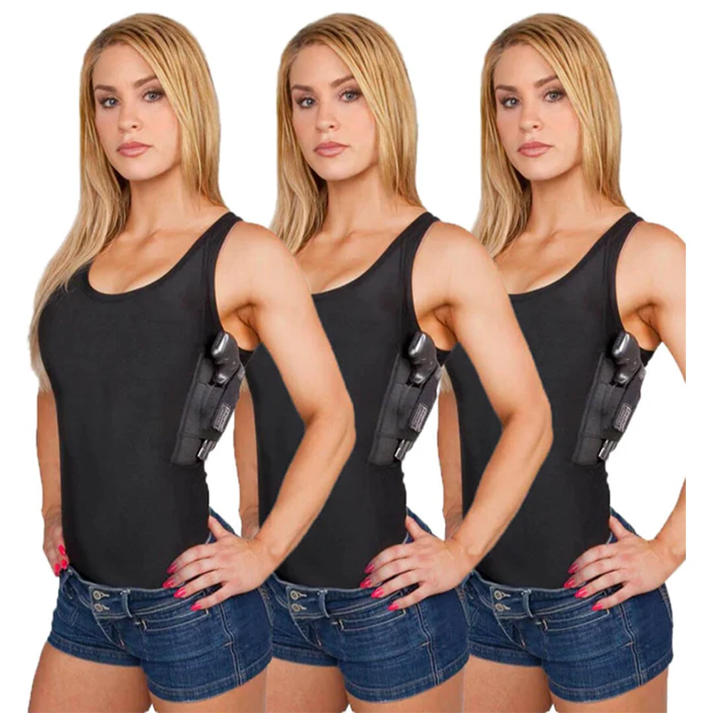 Tactical Concealed Carry Women Holster T-shirt Spandex Shooting Gun Pockets Tank Top Shirts Women Undercover Carry Shirts