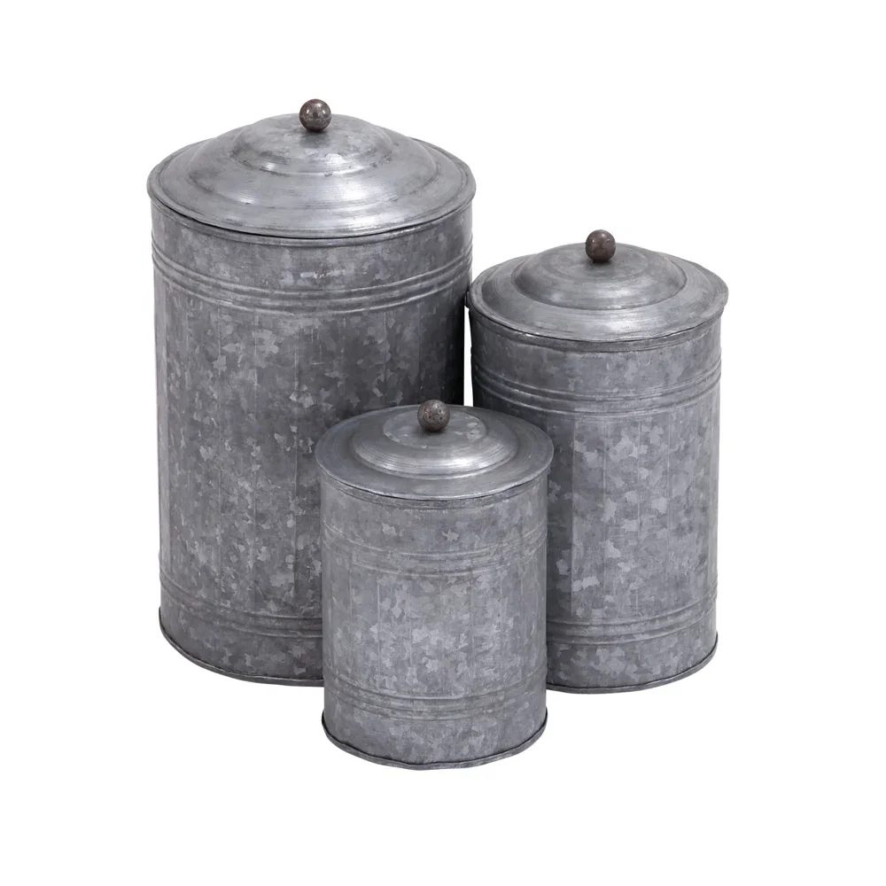 Three Different Size Galvanized Container For Home Hotel And Restaurant Kitchen Food Storage Tin Pots
