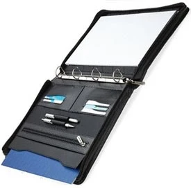 Personalized High Quality Real Leather Ring Binder With Mobile & Calculator Holder 3 Pen Loop Document & Notepad Holder