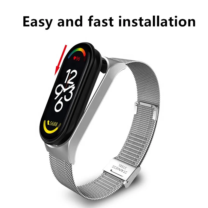 Watch Band Wrist Metal Bracelet New Adjustable Size Plastic Case Stainless Steel Replacement Wristband for Xiaomi Mi Band 7