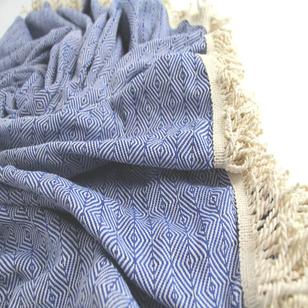 Turkish Producer  100% Cotton Diamond Blue Beach Picnic Towel Peshtemal Weave Hammam Bathrobe Spa Pool Massage Sauna Home Direct