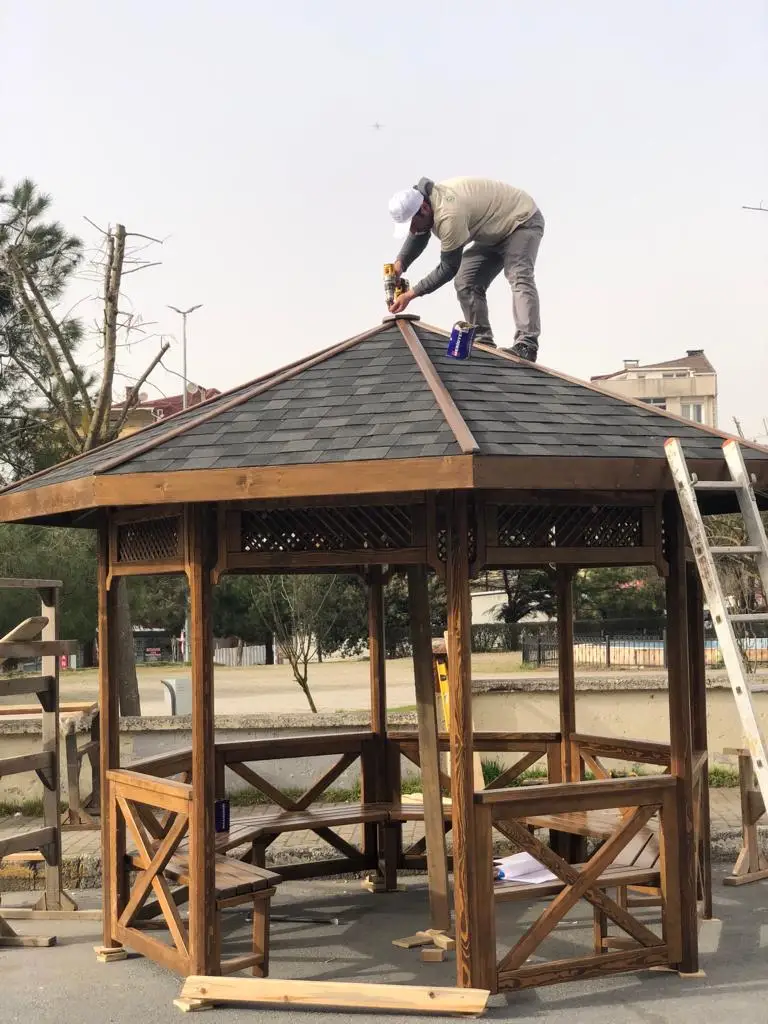 Made in Turkey! High quality outdoor gazebos from pine  or beech tree with roof having long life made in Turkiye iroko gazebos