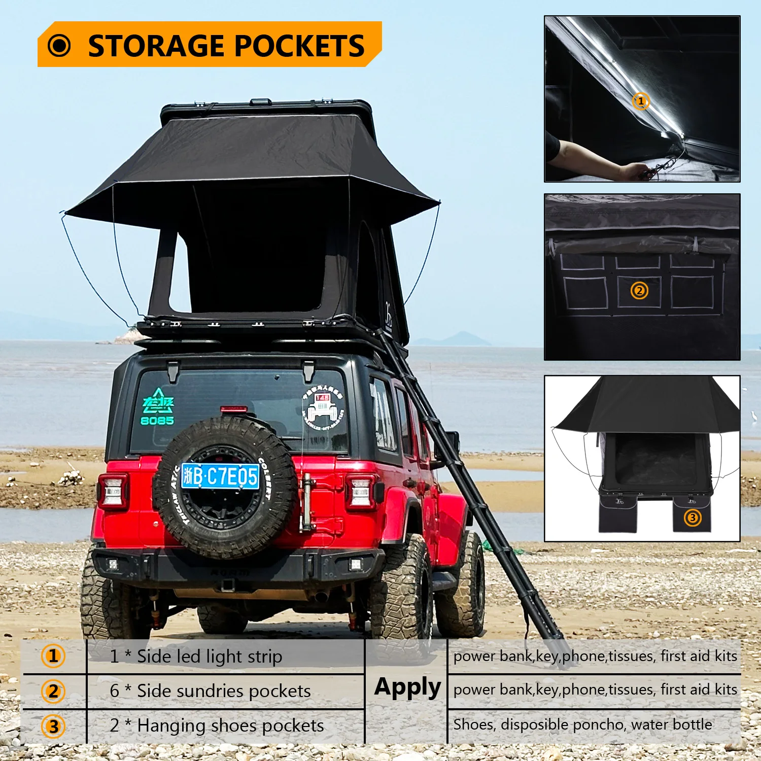 Younghunter Quality overland car multi angle awning pop up aluminum triangular hard top roof top tent