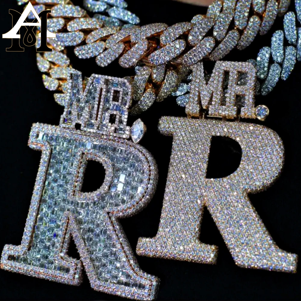 Iced Out Chain Pendant Men Jewelry Passes Diamond Tester 14K 18K Solid Gold Letter Name Hip Hop Custom VVS Moissanite Pendant