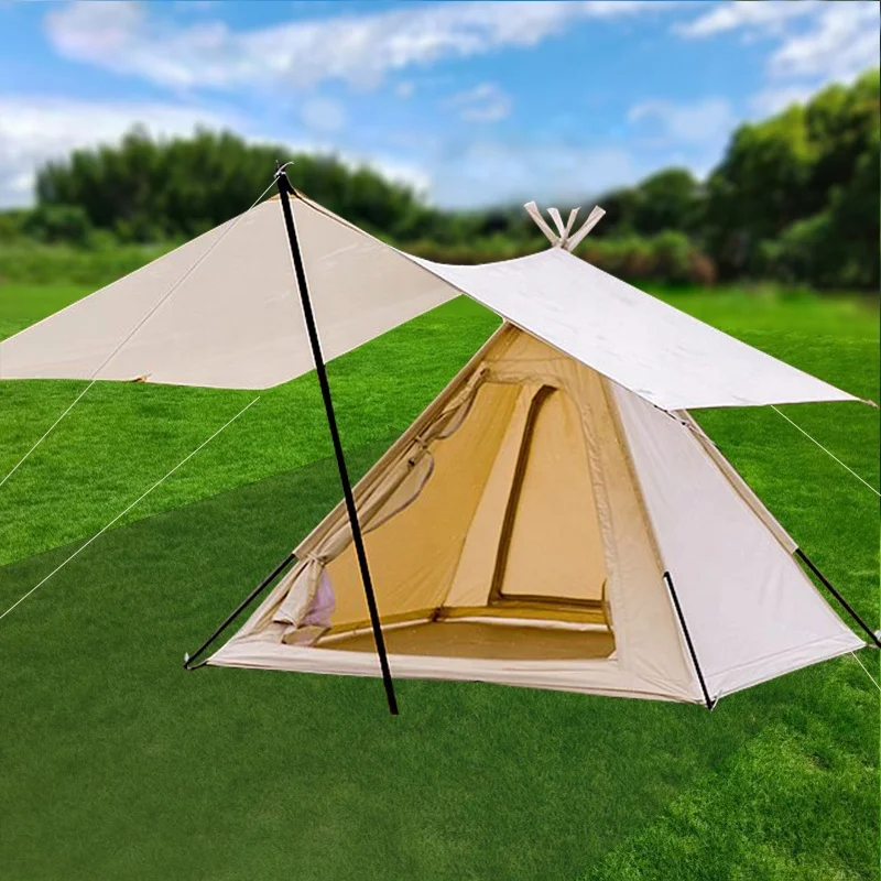 outdoor teepee Three-Season Cotton Canvas teepee tent for adults Pyramid camping teepee with Rain Fly Tent canopy for 3 Person