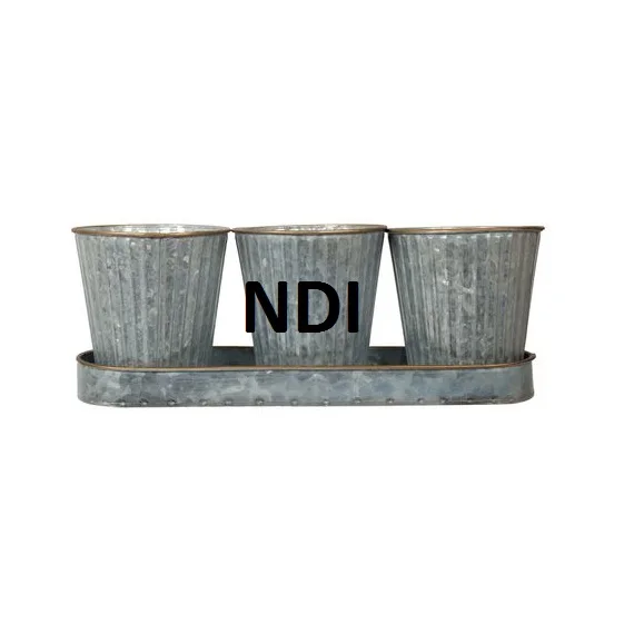 Eco Friendly Galvanized Flowering Planter Pot With Customized Finishing Garden Planter Pot With Tray Set Of Three