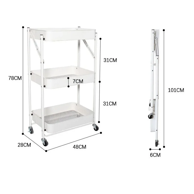 Black Metal Rolling Cart with Baskets Easy  Assemble Multifunction Utility Cart
