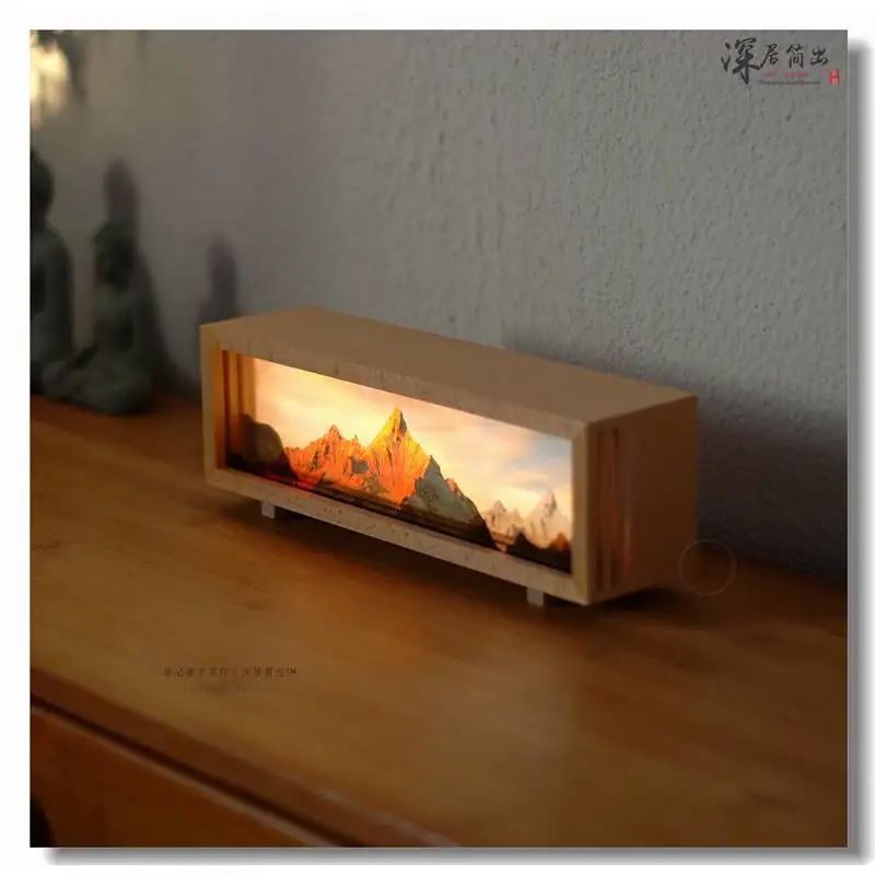 Sun Golden Mountain Modern Snow Mountain Desktop Lamp Rechargeable Night Light Canvas Base Printed Landscape Atmosphere Lamp
