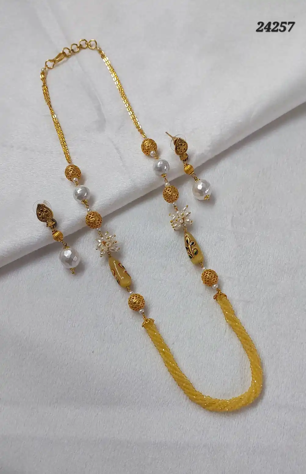 High Quality Jewelry set best quality Kundan stone small beads work Indian traditional mala set earrings