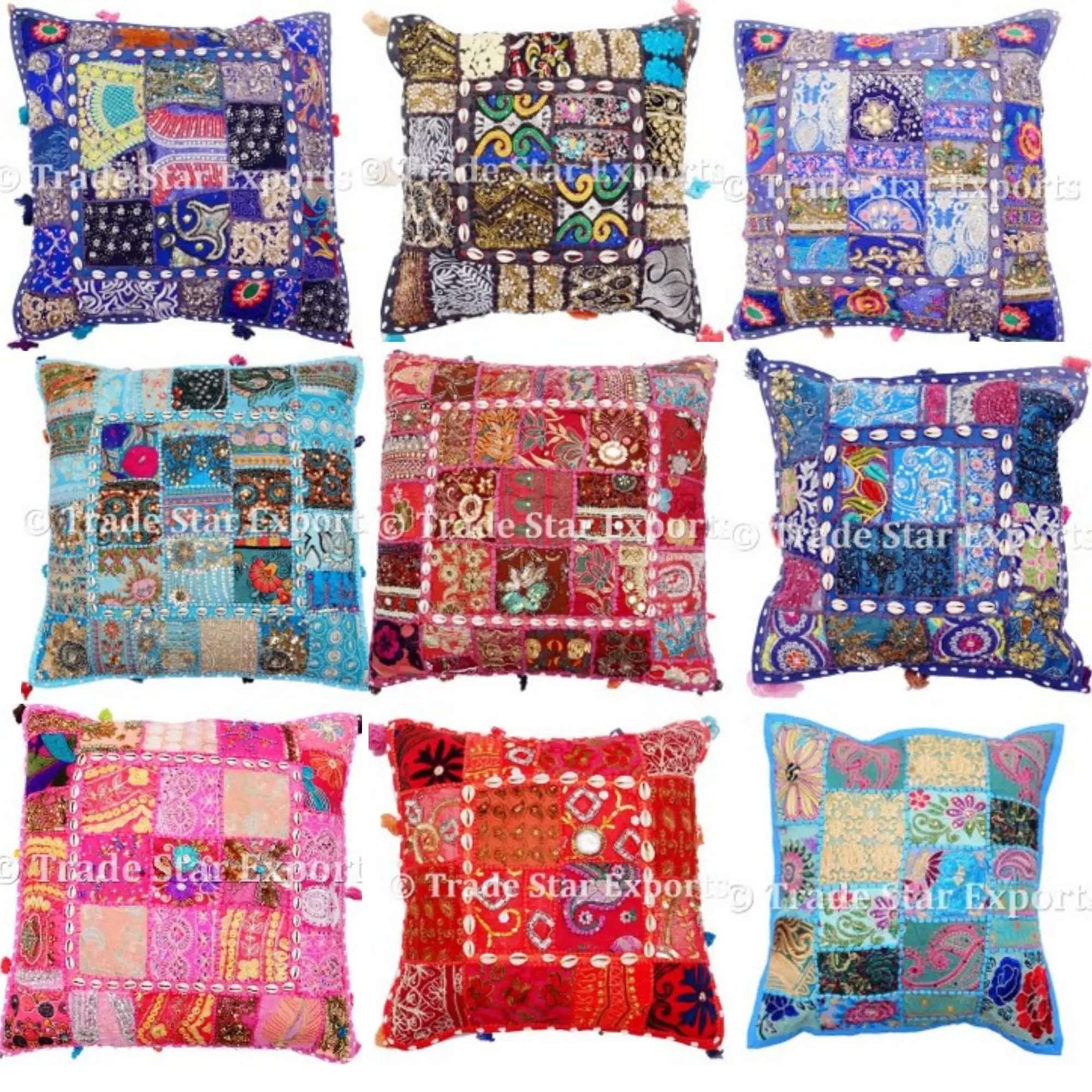 Bohemian Pillow Cover Traditional Beaded Khambadia Cushion Cover Patch Work Beautiful Mirror Work Best Home decor Pillow Cover