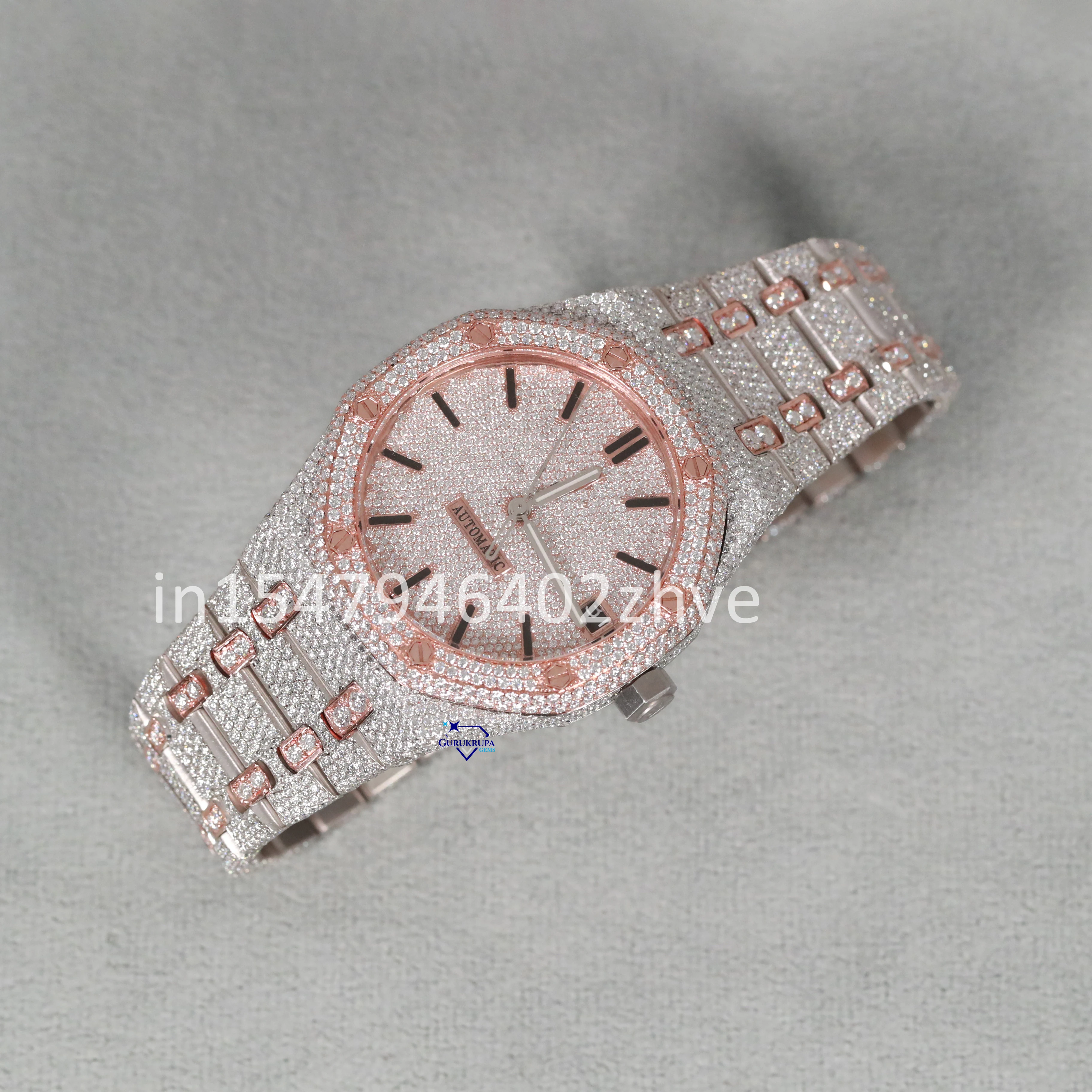 This is a special watch crafted with moissanite diamonds that passes the diamond test and frame of this watch is stainless steel