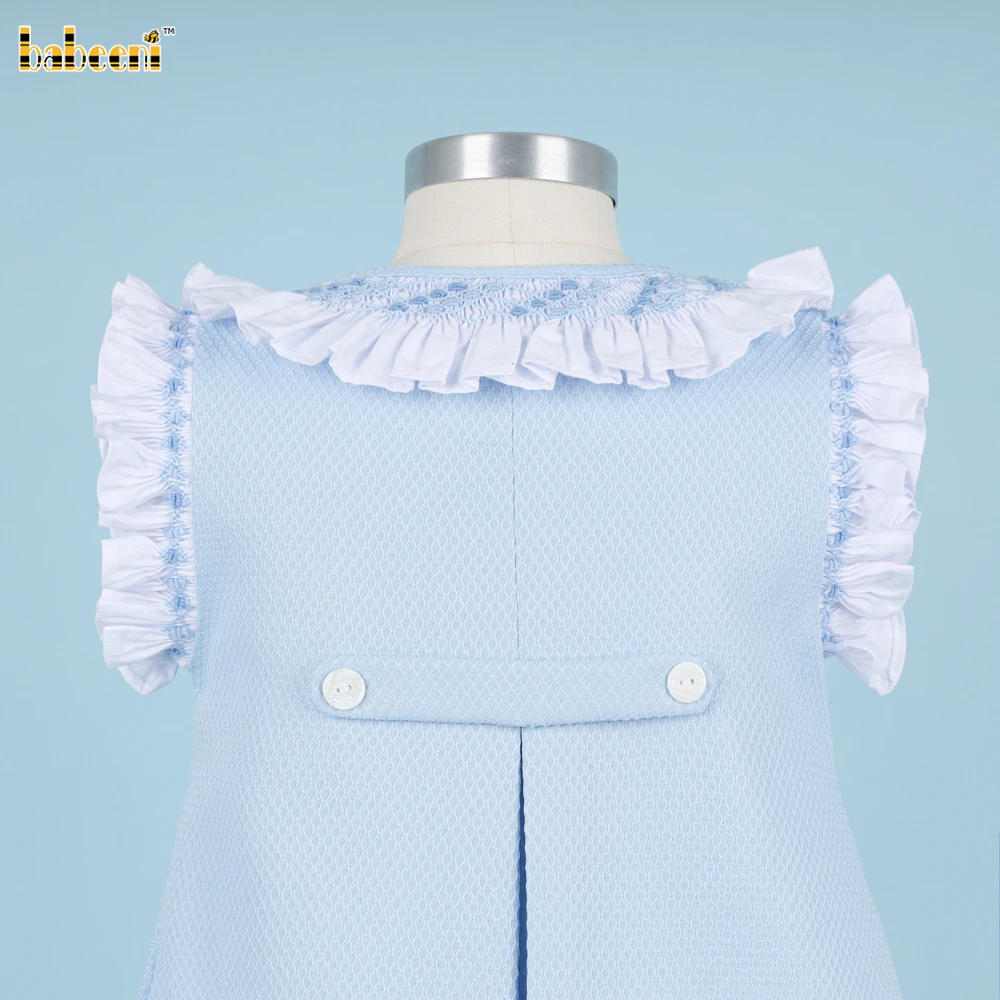 Girl Geometric Smocked Dress In Blue OEM ODM kids smocked baby dress smocked girl dress kids clothing wholesale - DR3802