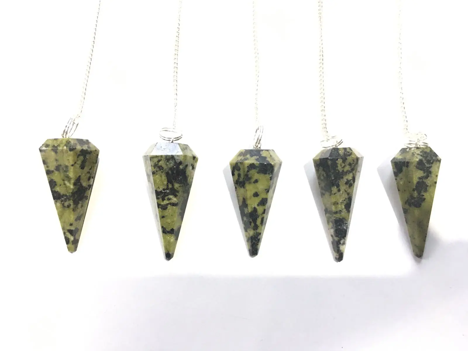 latest natural Green epidote crystal wholesale pendulum with chain for dowsing and healing meditation product buy from kinggems