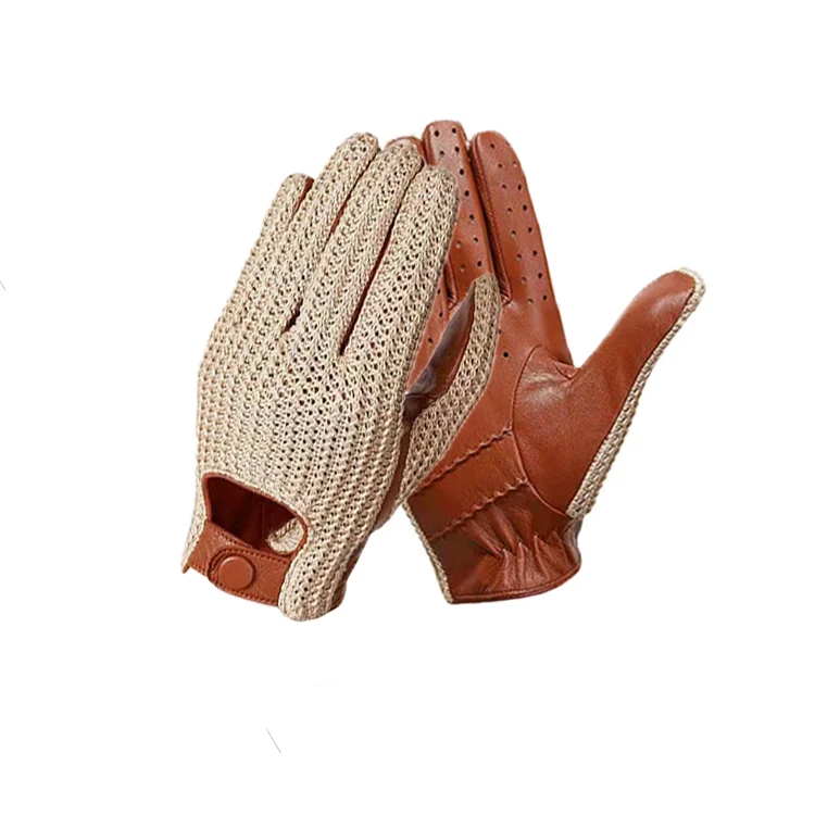 Genuine Soft Leather Driving Gloves Stitched Full Finger Driving Gloves Fashion Solid Color Car Truck Driving Gloves