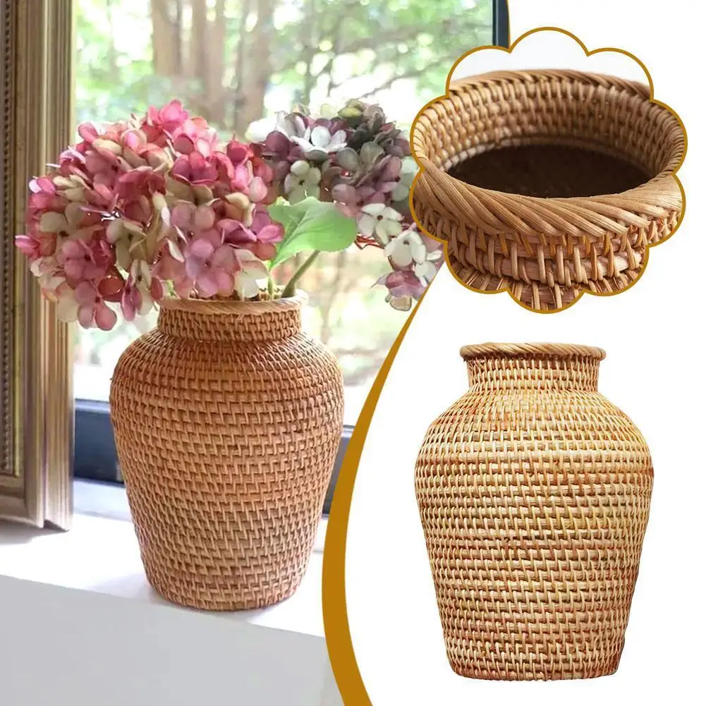 Rustic handmade rattan vase woven rattan flower vase home decorative accessories High Quality