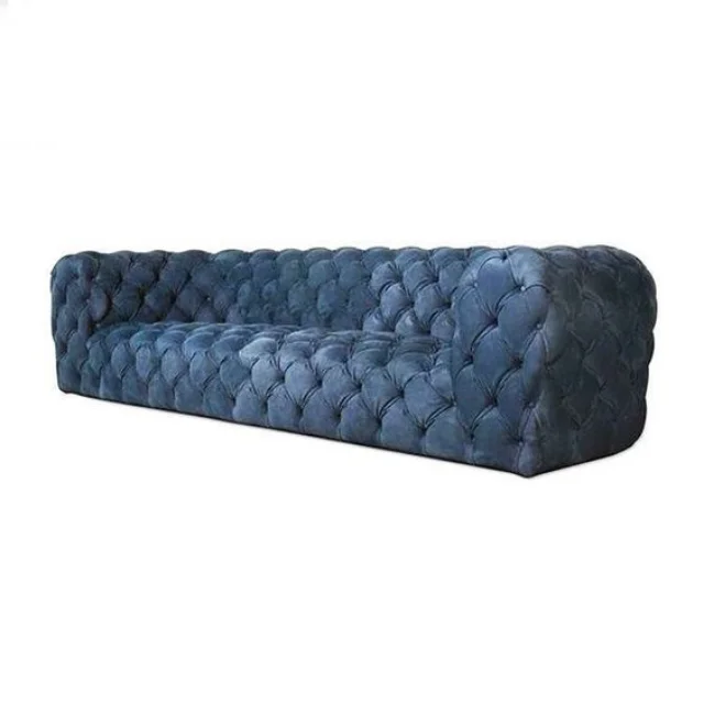 Salvador Handmade Quilted Sofa Set with Wooden Frame and Comfortable Seating Surface Quilted Buttons for Hotels
