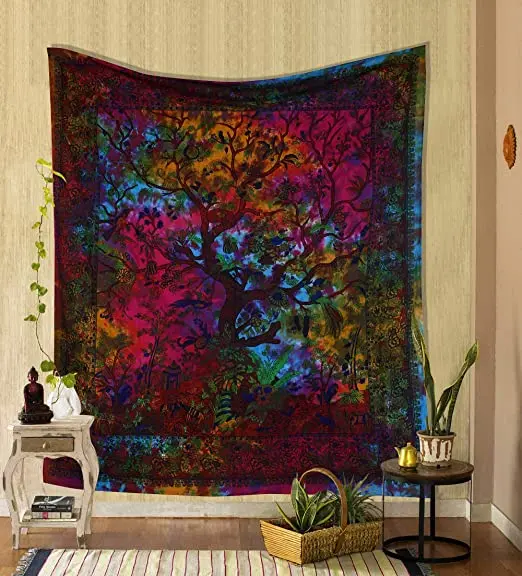 2023 Trending Tree Of Life Tie & Dye Wall Hanging Decorative Cotton Tapestry 84x90 inch Home Decor Tapestry Manufacturer Price