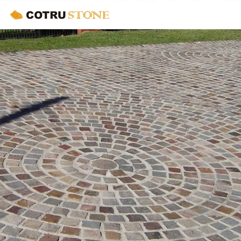 China rusty slate cobble outdoor flooring mixed colors trendy curved paving stones unique and innovative design