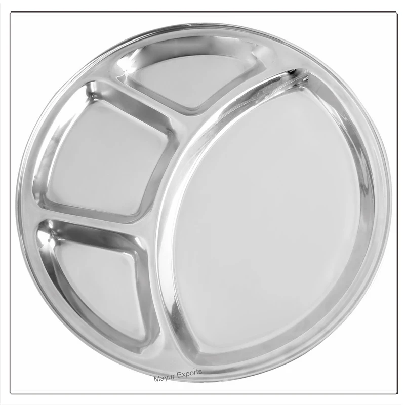 Stainless Steel Round Dinner Plate with 4 Compartments