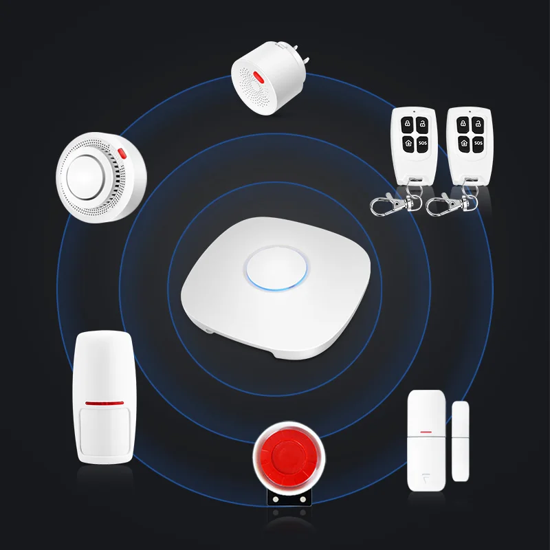 HIMOJO Factory Direct Sale Tuya APP Gateway WIFI Door PIR Sensor Bell Integrated Fire Detecting Smart Secure Alarm System Home