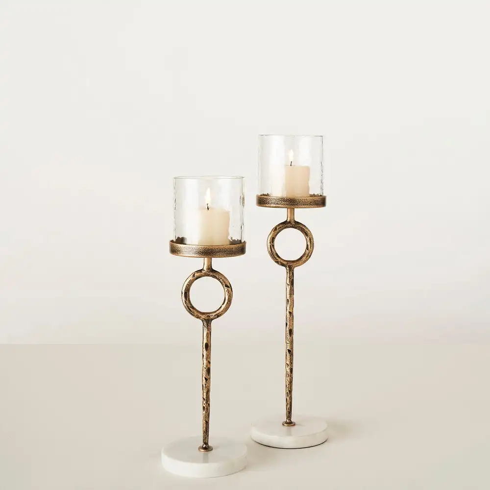 Vintage Cast Metal Marble Rim Taper Candle Holder Iron Decorative Candle Stand Wedding Dining Christmas Parties Table Lamp Decor
