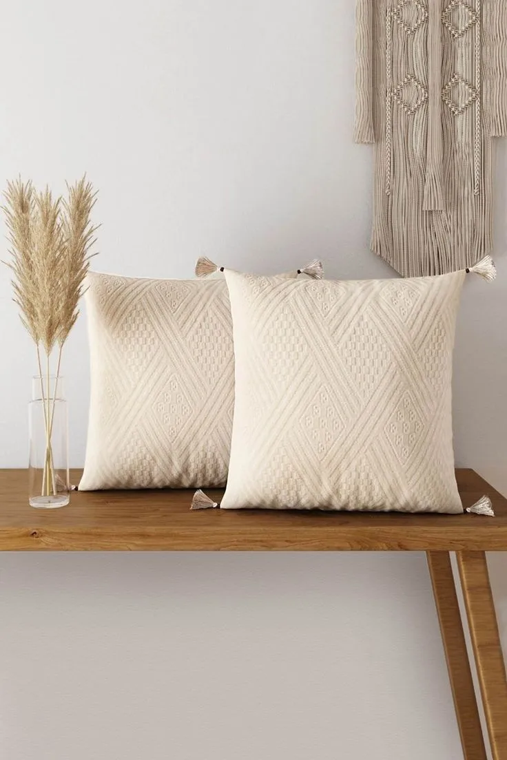 Beautiful Multicolor Geometric Design Cotton Tassels Handwoven Bedroom Pillow Cushion Cases Bed Sofa Home Decoration-Online Shop
