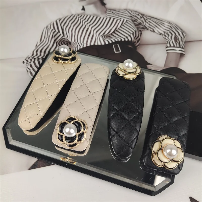 Newest Catalogue Designer Hair Clips PU Leather Camellia BB Hairclips Women Flower Hairgrips Girls Elegant Headwear