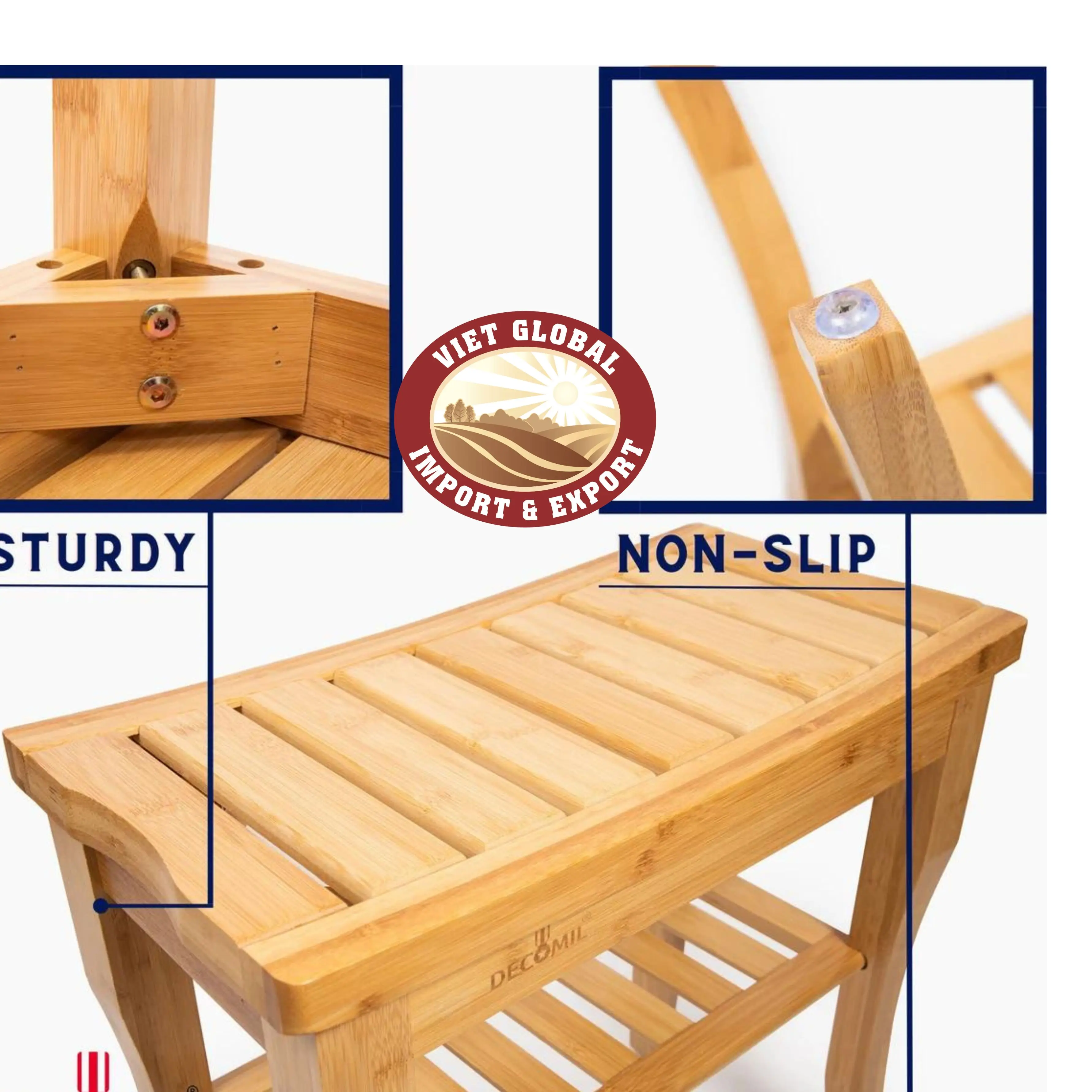 Teak bath room shower bench hand made with high quality water resistance from Viet Nam in Bulk