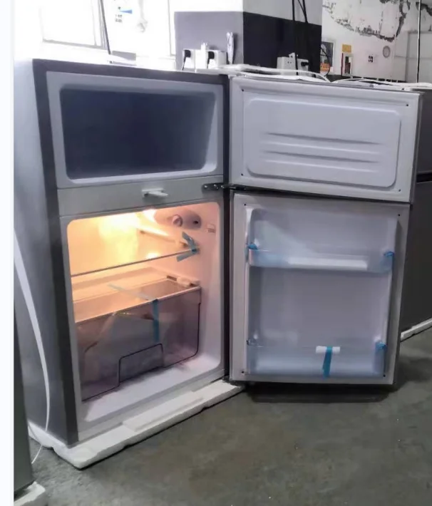 High quality DC 12/24V solar powered  top freezer double doors 98 liters mini portable DC 12V solar refrigerator home appliance